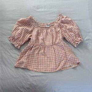 Old Navy Pink Checkered Smocked Top